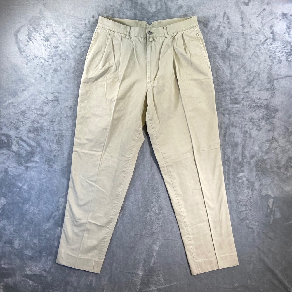 Vintage Facconable Pleated Dress Pants Men's Size‎ 36 Beige Formal Pants *Mark*